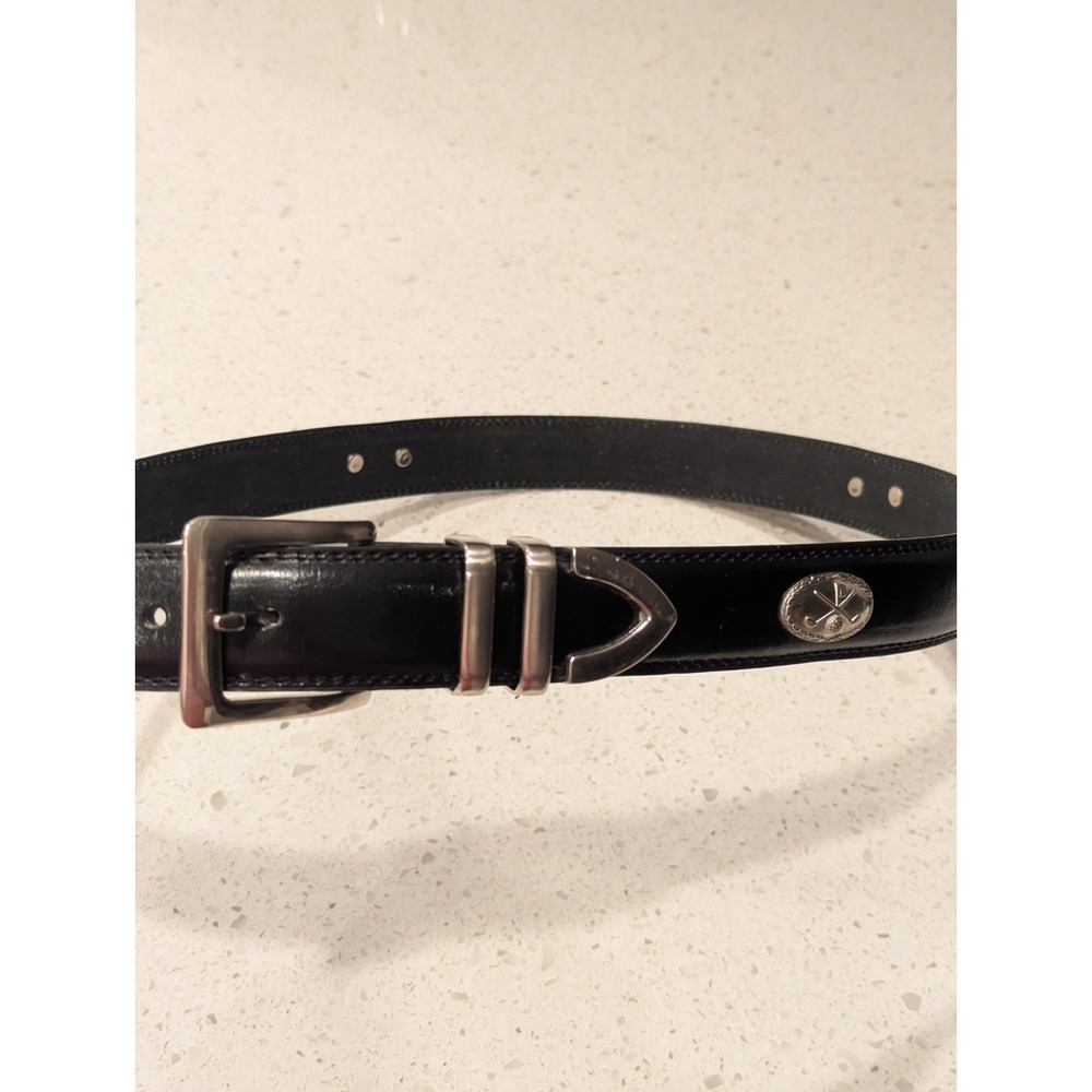 Vintage Men's Leather Belt Black Golf Clubs Conchos Size 40 Silver Tone Buckle